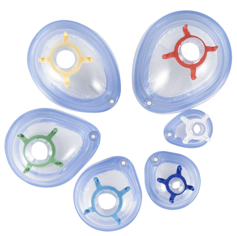 PVC Disposable Anesthesia Mask with Check Valve & Hook Ring, Various Sizes 0– 6, Transparent