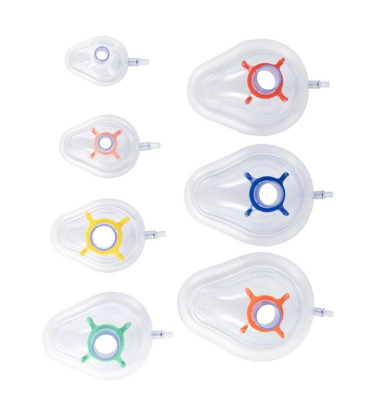 PVC Disposable Anesthesia Mask with Check Valve & Hook Ring, Various Sizes 0– 6, Transparent