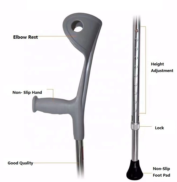 Aluminum Alloy Adjustable Elbow Crutch for Disabled Person
