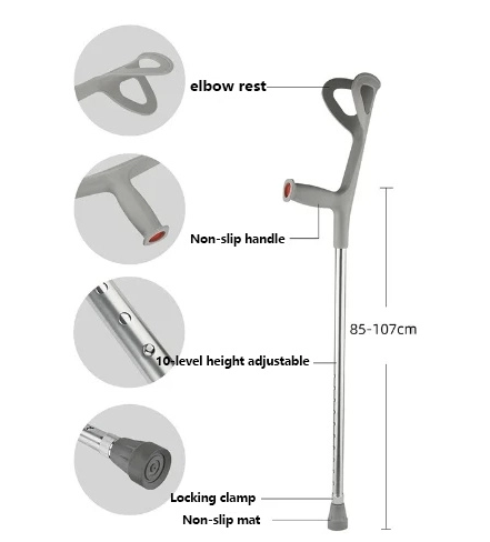 Aluminum Alloy Adjustable Elbow Crutch for Disabled Person