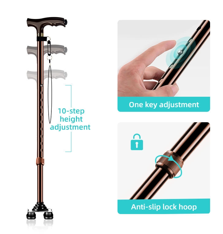 Height Adjustable LED Light Walking Stick Cane Crutches for Elderly